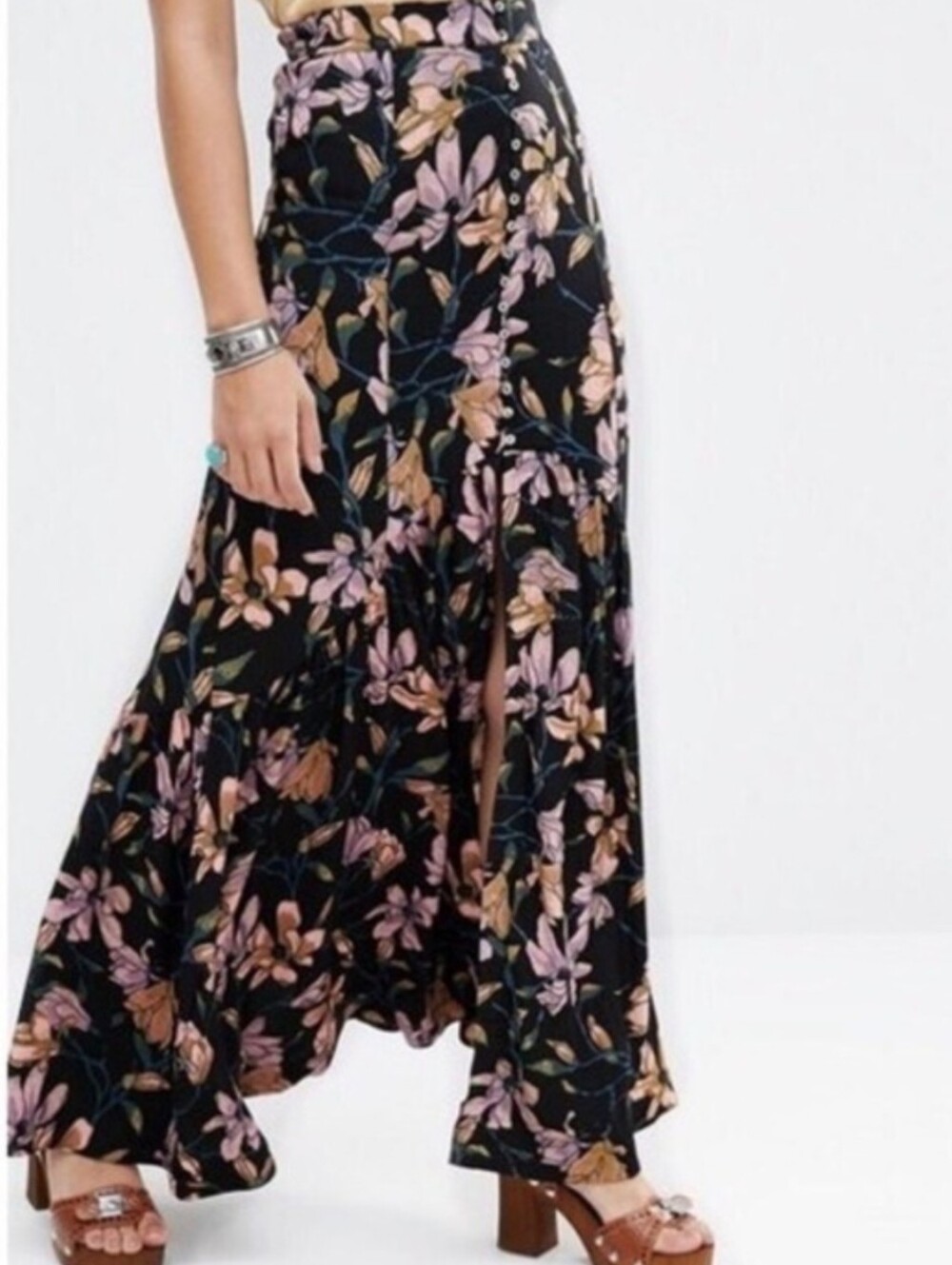 Free People Button Front Floral Skirt